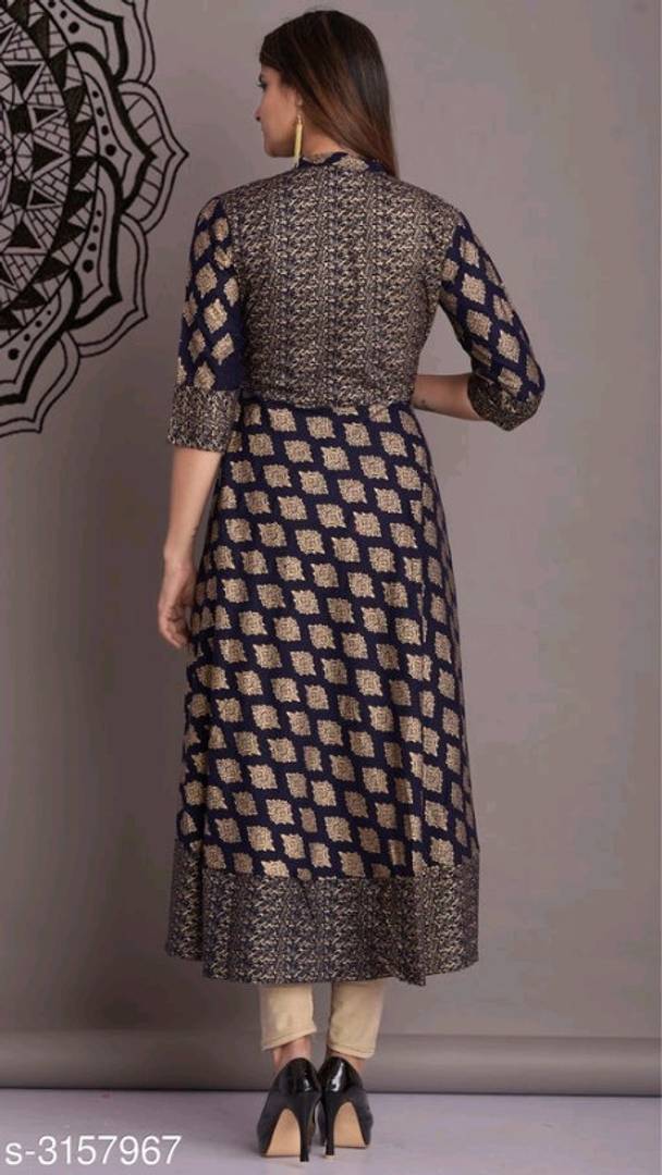 Navy Blue Rayon 140 GSM Printed Women Anarkali Kurti - SVB Ventures
